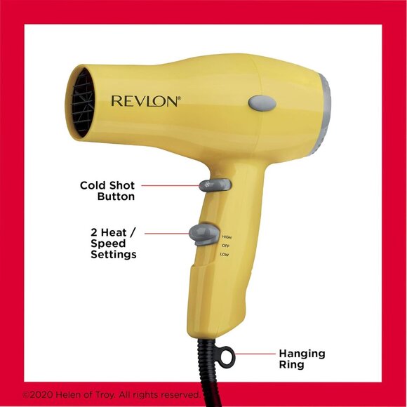 REVLON Compact Hair Dryer | 1875W Lightweight Design, Perfect for Travel, Yellow - Picture 4 of 6
